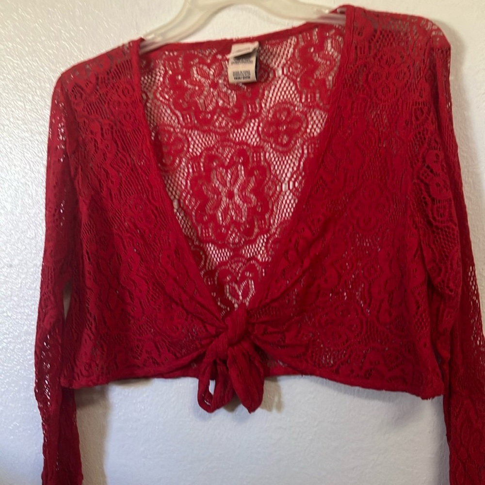 Faded Glory Red Lace Tie-Front Crop Top